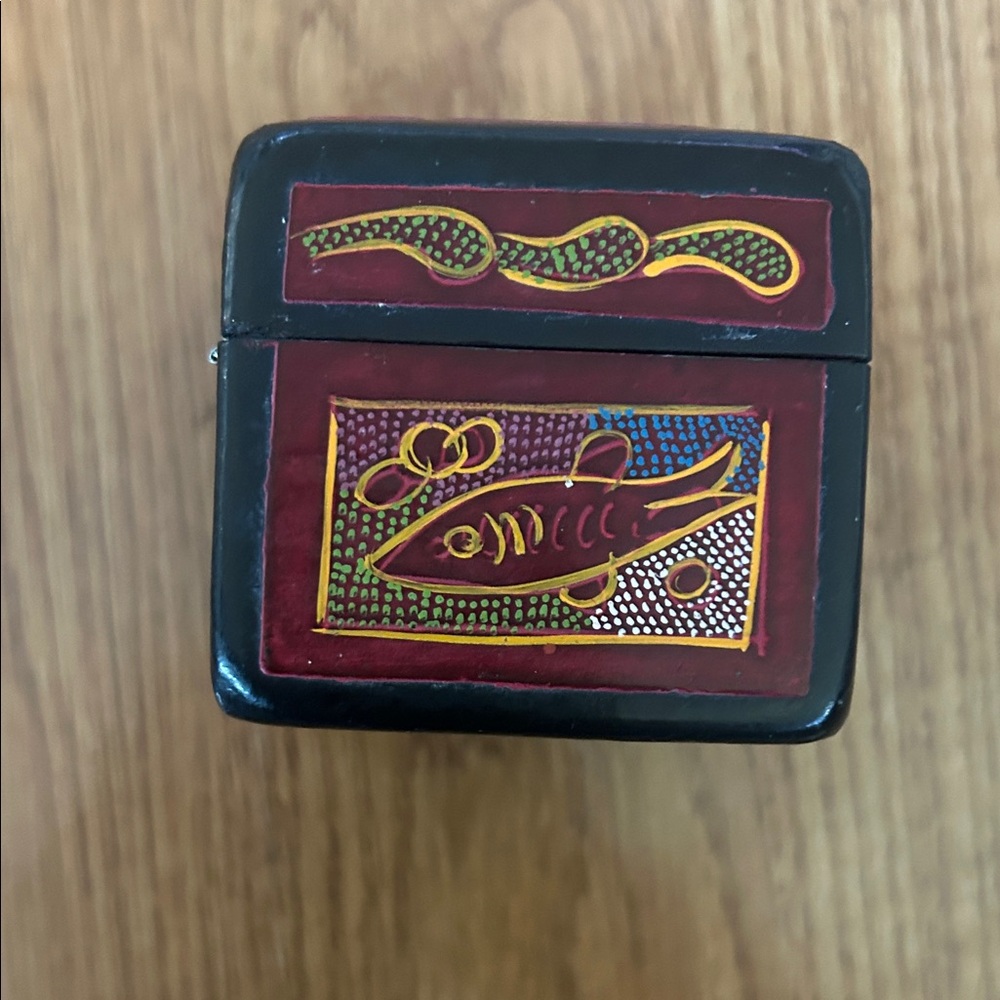 Hand-Painted Decorative Trinket Box in Red and Black